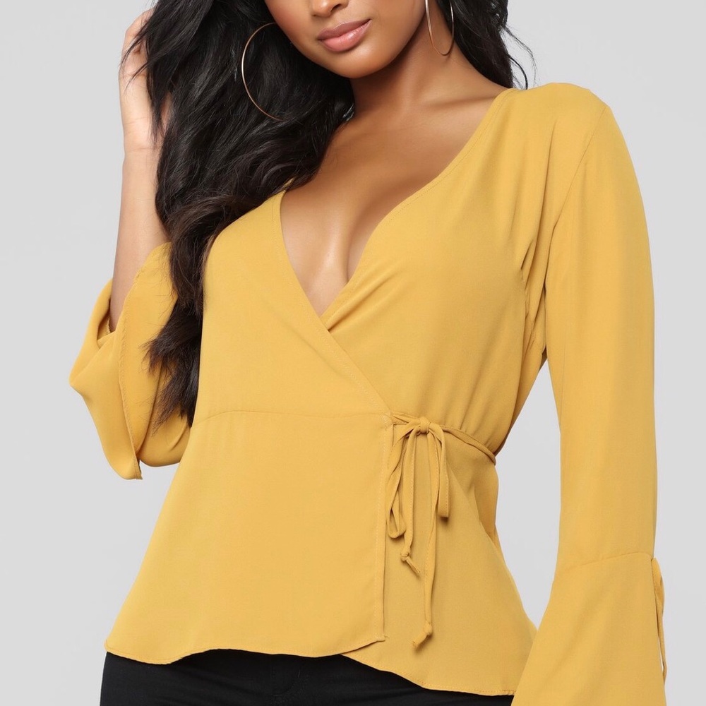 Fashion nova mustard sheer top